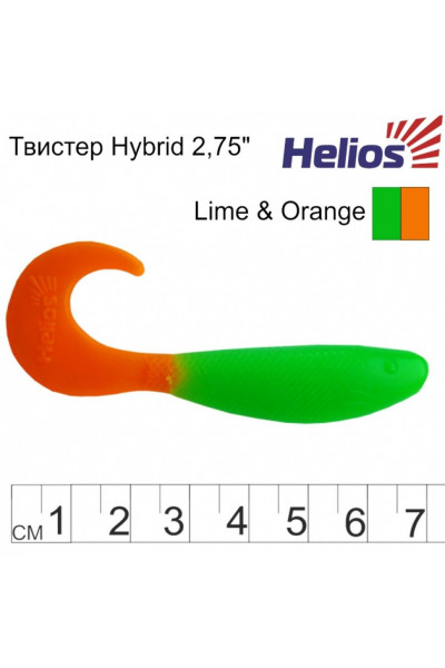 Твистер Helios Hybrid 2,75/7,0 см, цвет Lime & Orange 7 шт HS-13-020