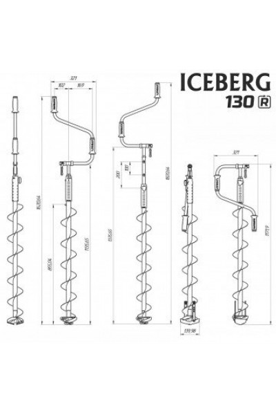 Ледобур Iceberg Euro 130R-1300 v3.0 (диаметр 130 мм) двуручный, правый, полукруглые ножи