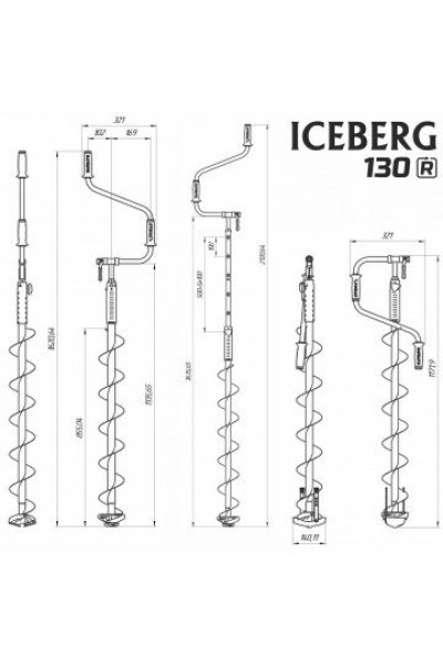 Ледобур Iceberg  130R-1600 v3.0 (диаметр 130 мм) двуручный, правый, полукруглые ножи