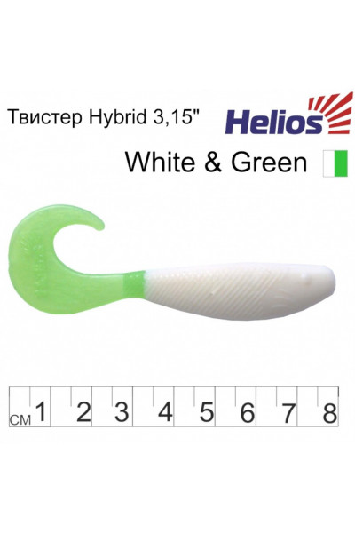 Твистер Helios Hybrid 3,15/8,0 см, цвет White & Green 7 шт HS-14-016