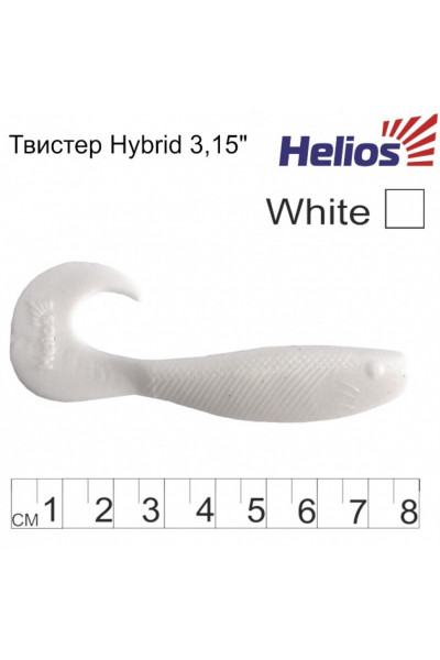 Твистер Helios Hybrid 3,15/8,0 см, цвет White 7 шт HS-14-001