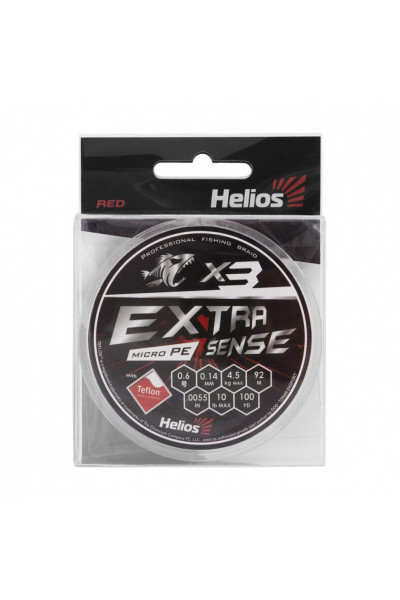 Шнур плетеный Helios Extrasense X3 PE 0.6/10LB 0,14мм 92м Red HS-ES-X3-0.6/10LB