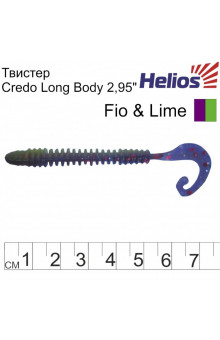 Твистер Helios Credo Long Body 2,95"/7,5 см, цвет Fio & Lime 12 шт HS-9-014