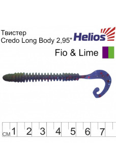 Твистер Helios Credo Long Body 2,95"/7,5 см, цвет Fio & Lime 12 шт HS-9-014