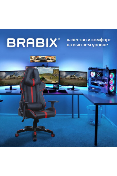 Кресло компьютерное Brabix GT Carbon GM-120 экокожа, черно-красное 531931