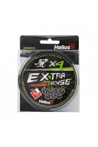 Шнур плетеный Helios Extrasense X4 PE 2.5/38LB 0,28мм 150м Green HS-ES-X4-2.5/38LB