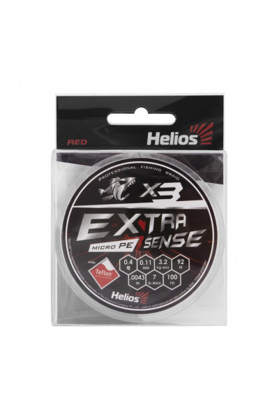 Шнур плетеный Helios Extrasense X3 PE 0.4/7LB 0,11мм 92м Red HS-ES-X3-0.4/7LB