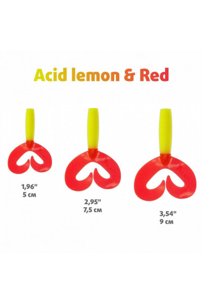 Твистер Helios Credo Double Tail 2,95/7,5 см, цвет Acid lemon & Red 7 шт HS-12-029