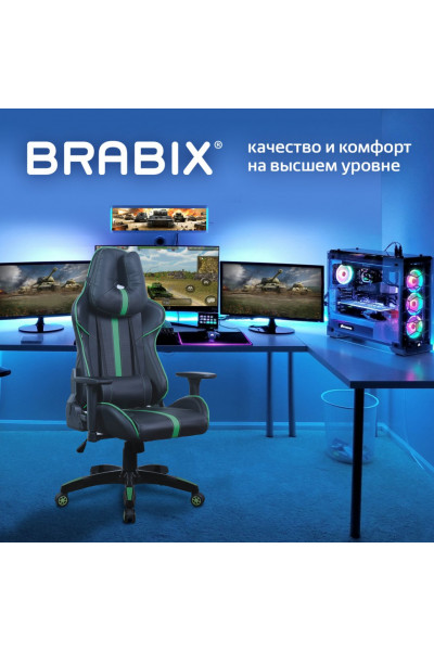 Кресло компьютерное Brabix GT Carbon GM-120 экокожа, черно-зеленое 531929