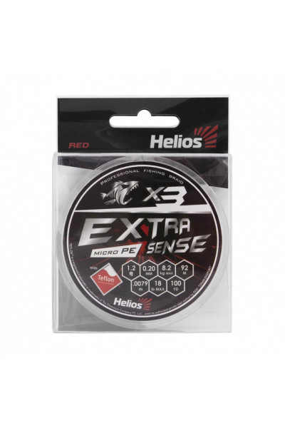 Шнур плетеный Helios Extrasense X3 PE 1.2/18LB 0,2мм 92м Red HS-ES-X3-1.2/18LB