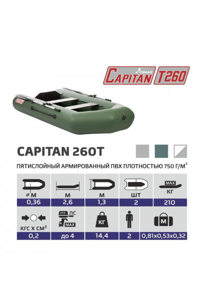 Лодка ПВХ под мотор Тонар Капитан 260Т (зеленая)