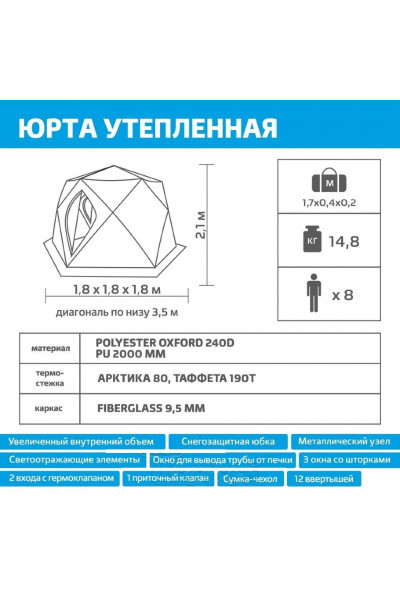 Зимняя палатка куб Helios Юрта трехслойная (HS-ISYI-Y)