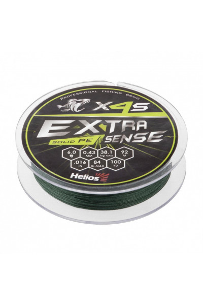 Шнур плетеный Helios Extrasense X4S PE 6/84LB 0,43мм 92м Green HS-ES-X4S-6/84LB