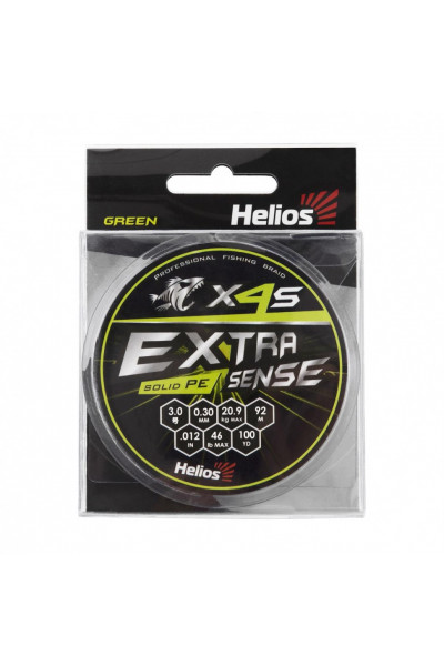 Шнур плетеный Helios Extrasense X4S PE 3/46LB 0,30мм 92м Green HS-ES-X4S-3/46LB