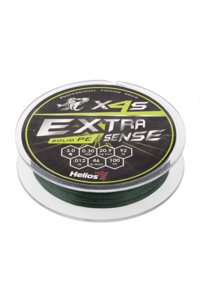 Шнур плетеный Helios Extrasense X4S PE 3/46LB 0,30мм 92м Green HS-ES-X4S-3/46LB