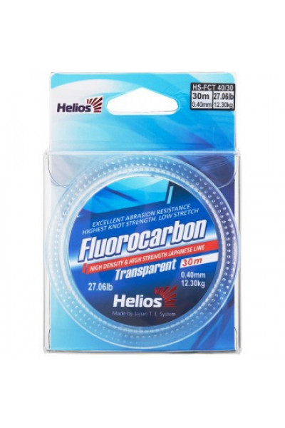 Леска флюорокарбон Helios Fluorocarbon 0,40мм 30м Transparent HS-FCT 40/30