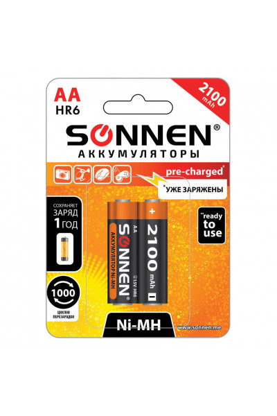 Батарейки аккумуляторные Sonnen HR06 (АА) Ni-Mh 2100 mAh 2 шт (454234)