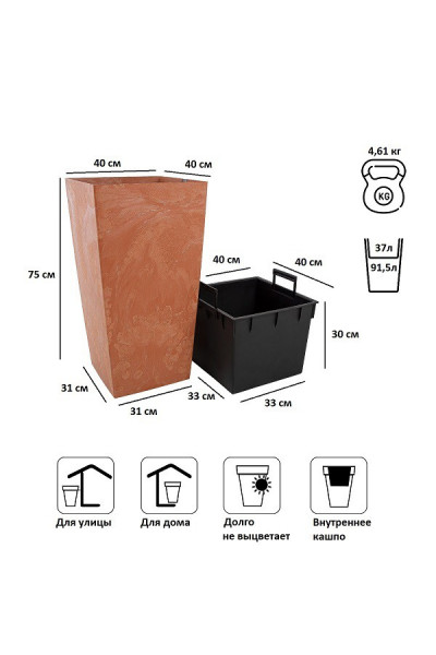 Кашпо для цветов Urbi Square Effect DURS400E-R624 (37/91,5 л) 2 предмета