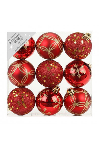 Набор ёлочных шаров INGES Christmas Decor 81074G003 d 6 см, красный (9 шт)