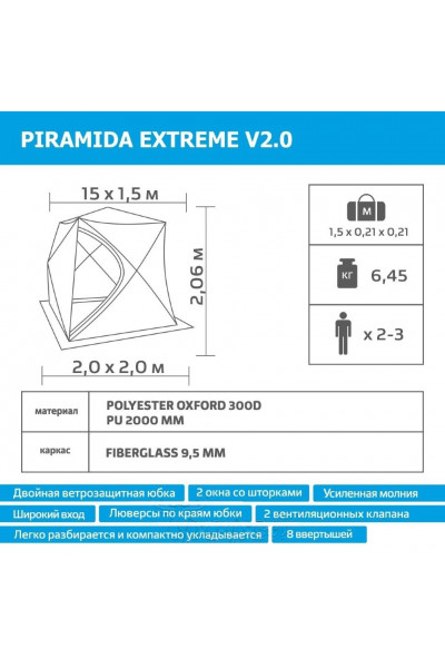 Зимняя палатка куб Helios Piramida Extreme 2х2 V2.0 (HS-ISТ-PE-2.0)