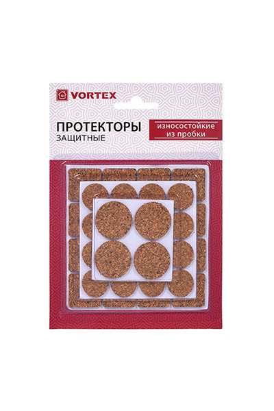 Протекторы износостойкие Vortex из пробки d20 мм, d28 мм, 25x25 мм 26006