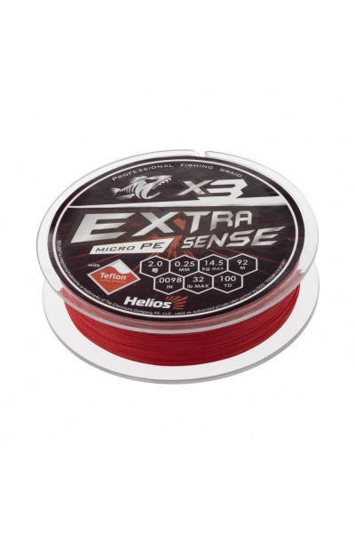 Шнур плетеный Helios Extrasense X3 PE 2/32LB 0,25мм 92м Red HS-ES-X3-2/32LB