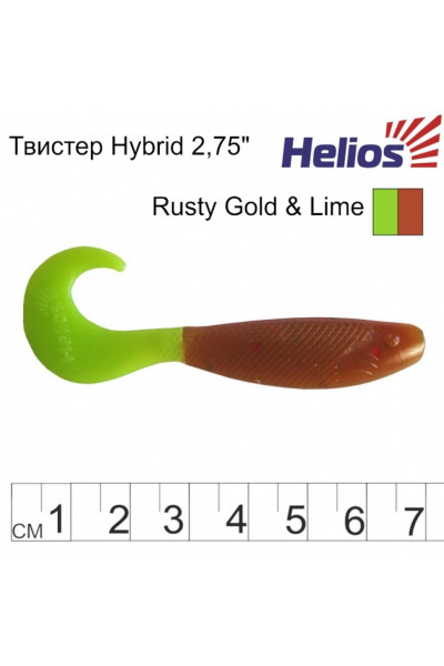 Твистер Helios Hybrid 2,75/7,0 см, цвет Rusty Gold & Lime 7 шт HS-13-017