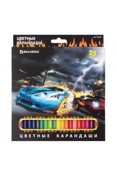 Карандаши цветные Brauberg InstaRacing 24 цвета 180559