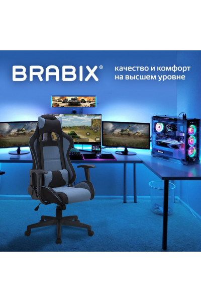 Кресло компьютерное Brabix GT Racer GM-100 ткань, черно-голубое 531818