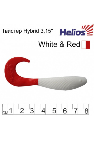 Твистер Helios Hybrid 3,15/8,0 см, цвет White & RT 7 шт HS-14/1-003