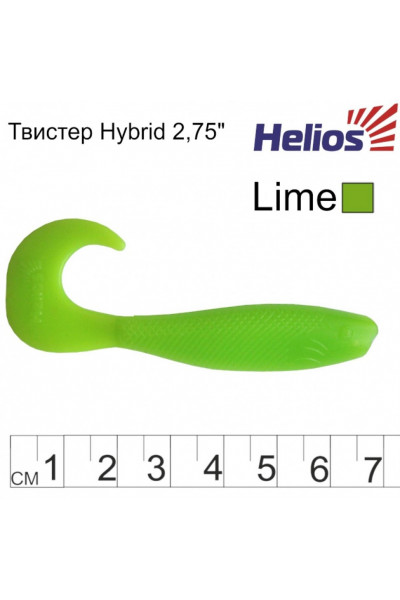 Твистер Helios Hybrid 2,75/7,0 см, цвет Lime 7 шт HS-13-008