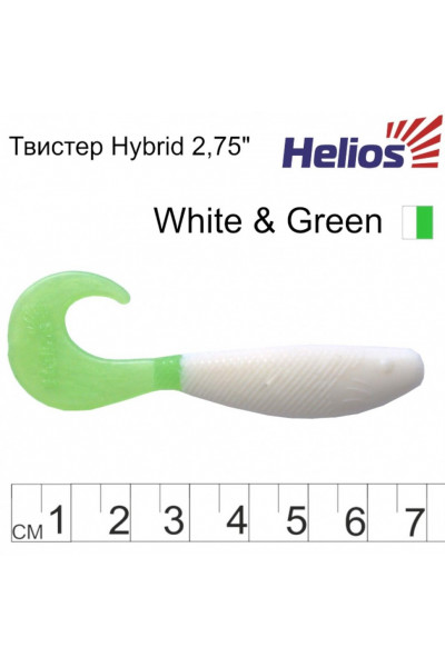 Твистер Helios Hybrid 2,75/7,0 см, цвет White & Green 7 шт HS-13-016